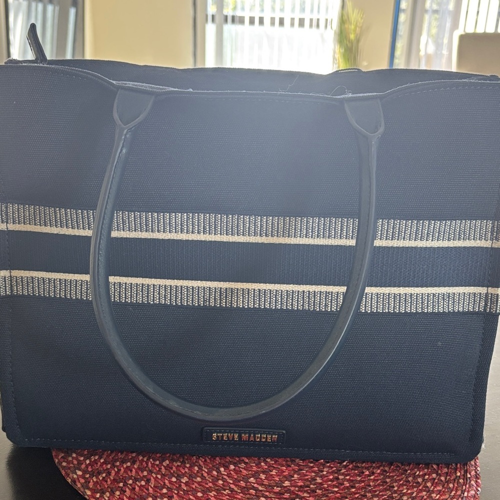 Steve Madden Dark Blue Striped Tote
